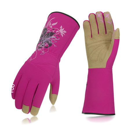 Vgo 1Pair Men/Women's Extra-Long Leather Gardening Gloves, Gauntlet with Adjustable Cuff, Puncture & Thorn Proof, Touchscreen (SL6592-M/W, SL7445)