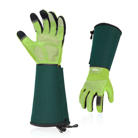 VGO 1 Pair Gardening Gloves Unses,Safety Work Gloves,Long Sleeves Gauntlet,Puncture-proof,Thorn Proof,Touchscreen(Green,SL7477/SL7496))