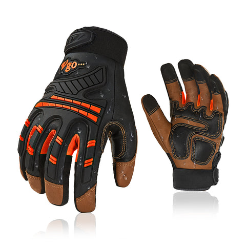 Vgo... Heavy Duty Work Gloves Men,Goat Leather,Water Repellent,Rigger Gloves,Anti-Vibration,Touchscreen (Brown,GA8954)