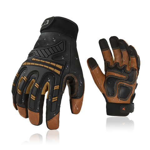 Vgo... Heavy Duty Work Gloves Men,Goat Leather,Water Repellent,Rigger Gloves,Anti-Vibration,Touchscreen (Brown,GA8954)