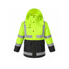 ILOND High Visibility Reflective Rain Jacket for Men, Waterproof Hi Vis Safety Rain Gear with Detachable Hood, Adjustable Cuffs & Large Pockets for Construction and Road Work