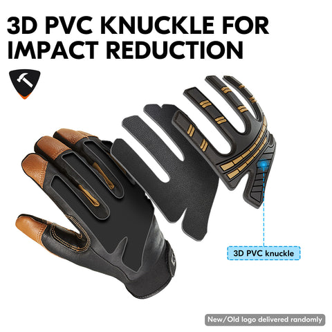 Vgo... Heavy Duty Work Gloves Men,Goat Leather,Water Repellent,Rigger Gloves,Anti-Vibration,Touchscreen (Brown,GA8954)