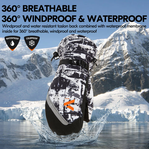 Vgo 1Pair -20℃/-4°F or Above Goat leather Warm Ski Gloves for Men,Mitten Design,Winter Snow Gloves,Outdoor Gloves,3M Thinsulate Waterproof Gloves(GA2475FLWP)