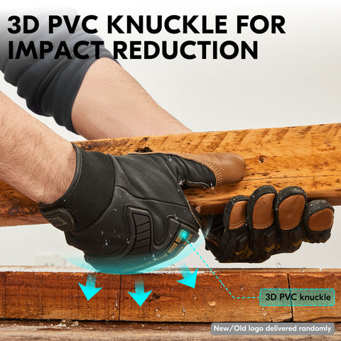 Vgo... Heavy Duty Work Gloves Men,Goat Leather,Water Repellent,Rigger Gloves,Anti-Vibration,Touchscreen (Brown,GA8954)