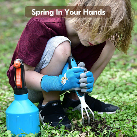 VGO 1/2/3 Pairs Kids Gardening Gloves Ages 3-9| Natural Latex Grip|Breathable Yard Work & DIY Safety Gloves, Machine Washable For Outdoor Play (KID-RB6013/KID-RB6026)