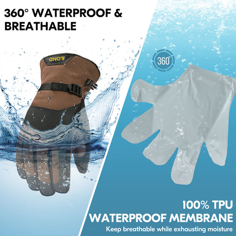 ILOND -20℃/-4°F Waterproof Winter Work Gloves Cold Weather Waterproof Work Gloves Waterproof Insulated Gloves Goat Leather Gloves(Brown,GA7760FLWP)