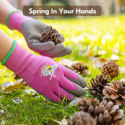 VGO 1/2/3 Pairs Kids Gardening Gloves Ages 3-9| Natural Latex Grip|Breathable Yard Work & DIY Safety Gloves, Machine Washable For Outdoor Play (KID-RB6013/KID-RB6026)
