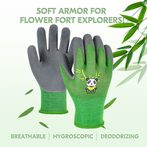 VGO 1/2/3 Pairs Kids Gardening Gloves Ages 3-9| Natural Latex Grip|Breathable Yard Work & DIY Safety Gloves, Machine Washable For Outdoor Play (KID-RB6013/KID-RB6026)