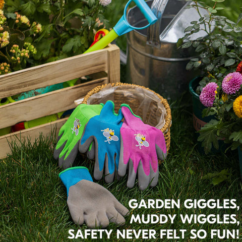 VGO 1/2/3 Pairs Kids Gardening Gloves Ages 3-9| Natural Latex Grip|Breathable Yard Work & DIY Safety Gloves, Machine Washable For Outdoor Play (KID-RB6013/KID-RB6026)