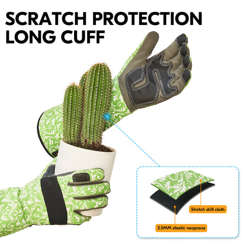 VGO 1 Pair Gardening Gloves Ladies, Synthetic leather/Goat leather palm, Safety Work Gloves, Long Sleeves Gauntlet, Puncture Proof, Touchscreen(Green,AL6608/GA9658)