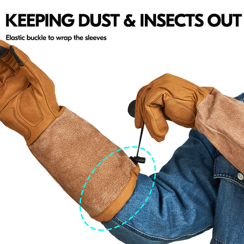 Vgo 1Pair Men/Women's Extra-Long Leather Gardening Gloves, Gauntlet with Adjustable Cuff, Puncture & Thorn Proof, Touchscreen (SL6592-M/W, SL7445)