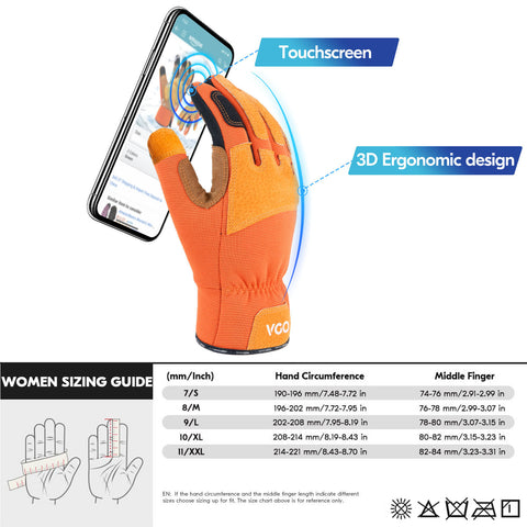 winter touch gardening gloves VGO 1Pair 0℃/32°F Winter Gardening Gloves Men,Safety Work Gloves,Punct