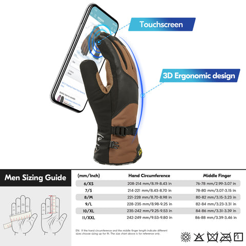 ILOND -20℃/-4°F Waterproof Winter Work Gloves Cold Weather Waterproof Work Gloves Waterproof Insulated Gloves Goat Leather Gloves(Brown,GA7760FLWP)