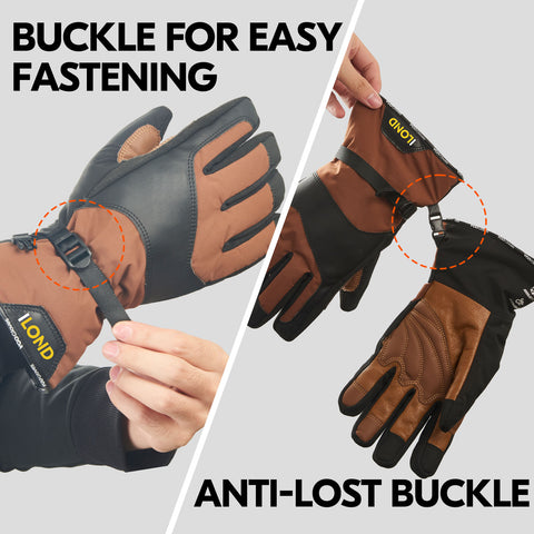 ILOND -20℃/-4°F Waterproof Winter Work Gloves Cold Weather Waterproof Work Gloves Waterproof Insulated Gloves Goat Leather Gloves(Brown,GA7760FLWP)