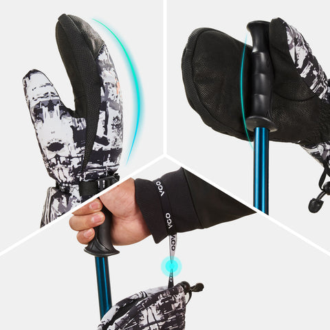 Vgo 1Pair -20℃/-4°F or Above Goat leather Warm Ski Gloves for Men,Mitten Design,Winter Snow Gloves,Outdoor Gloves,3M Thinsulate Waterproof Gloves(GA2475FLWP)