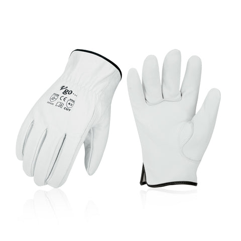 Vgo Cut Resistant Top Grain Goatskin Work Gloves(White,GA9501HY)