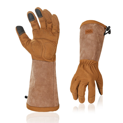Vgo Synthetic Leather Garden Gloves l Extended Pig Split Leather Cuff