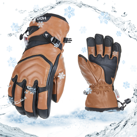 VGO 1 Pair -30℃/-22°F or Above Cow Leather Warm Ski, Winter Snow