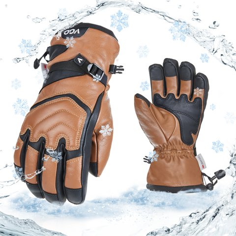 Brown leather hot sale ski gloves
