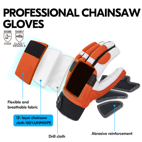 VGO 1 Pair Chainsaw Gloves with Protection on Left Hand Back12-Layer C