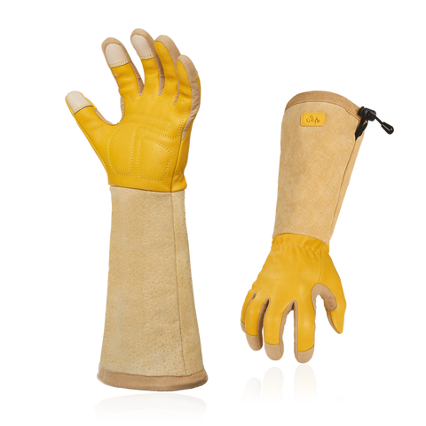 Vgo Cow Grain Leather Extra Long Cuff Gardening Gloves Gold CA1013 M